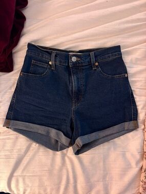 High-Rise Dark Blue Denim Shorts